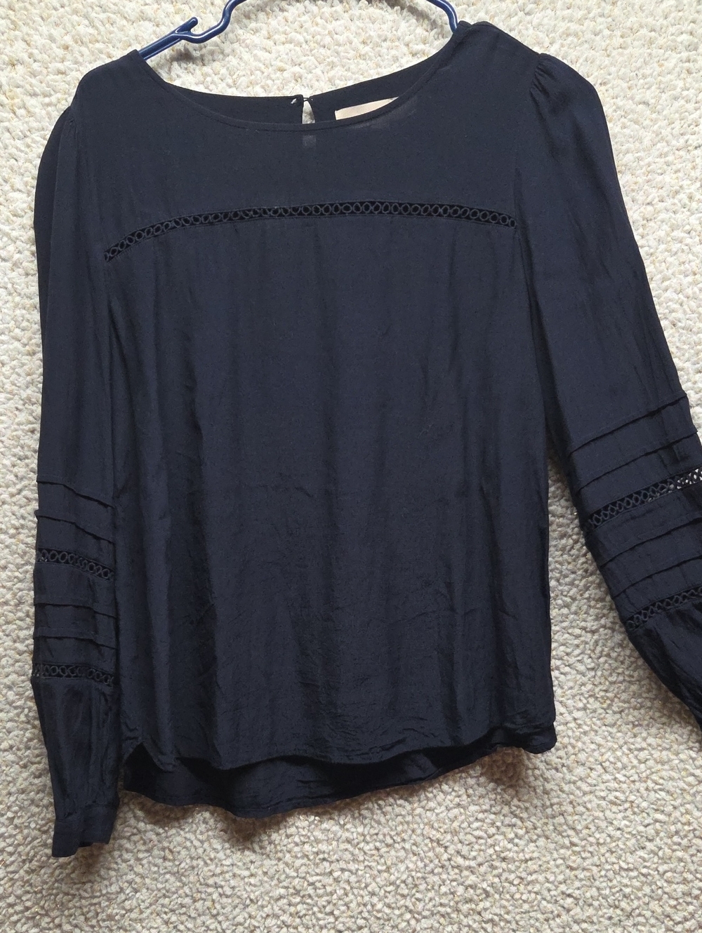 LOFT Navy Long-Sleeve Lace-Panel Blouse M